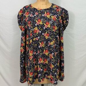 Ann Taylor Loft Women's Size 14 Floral Long Puff Sleeve Blouse